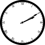 Round clock with Roman numerals showing time 2:10