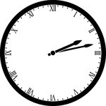 Round clock with Roman numerals showing time 2:13