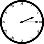 Round clock with Roman numerals showing time 2:15