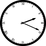 Round clock with Roman numerals showing time 2:19