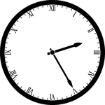 Round clock with Roman numerals showing time 2:25