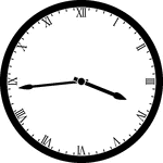 Round clock with Roman numerals showing time 3:44