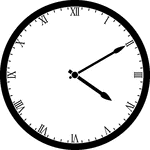 Round clock with Roman numerals showing time 4:10