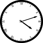 Round clock with Roman numerals showing time 4:12