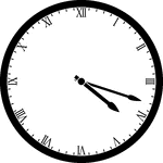 Round clock with Roman numerals showing time 4:18