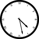 Round clock with Roman numerals showing time 4:28