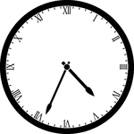 Round clock with Roman numerals showing time 4:34