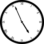 Round clock with Roman numerals showing time 4:56