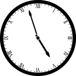 Round clock with Roman numerals showing time 4:57