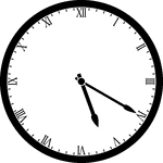 Round clock with Roman numerals showing time 5:20