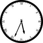 Round clock with Roman numerals showing time 5:34