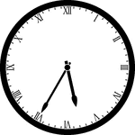 Round clock with Roman numerals showing time 5:35