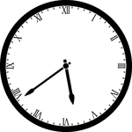 Round clock with Roman numerals showing time 5:39