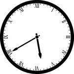 Round clock with Roman numerals showing time 5:40