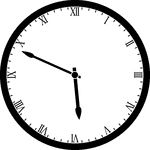 Round clock with Roman numerals showing time 5:49