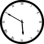 Round clock with Roman numerals showing time 5:50