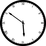 Round clock with Roman numerals showing time 5:51