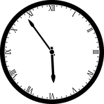 Round clock with Roman numerals showing time 5:54