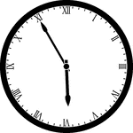 Round clock with Roman numerals showing time 5:55