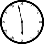 Round clock with Roman numerals showing time 5:58