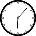 Round clock with Roman numerals showing time 6:07
