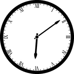 Round clock with Roman numerals showing time 6:09