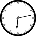 Round clock with Roman numerals showing time 6:13