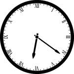 Round clock with Roman numerals showing time 6:21