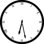 Round clock with Roman numerals showing time 6:28