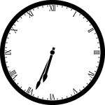Round clock with Roman numerals showing time 6:34