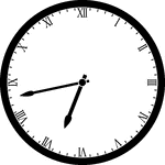 Round clock with Roman numerals showing time 6:43