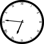 Round clock with Roman numerals showing time 6:46