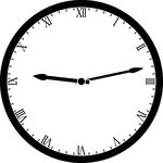 Round clock with Roman numerals showing time 9:13