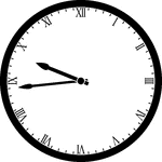 Round clock with Roman numerals showing time 9:44