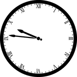Round clock with Roman numerals showing time 9:46