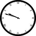 Round clock with Roman numerals showing time 9:48