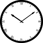 Round clock with Roman numerals showing time 10:09