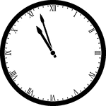 Round clock with Roman numerals showing time 10:57