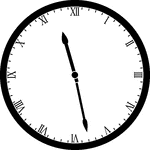 Round clock with Roman numerals showing time 11:28