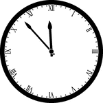 Round clock with Roman numerals showing time 11:53
