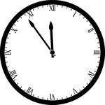 Round clock with Roman numerals showing time 11:54