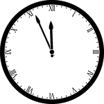 Round clock with Roman numerals showing time 11:56