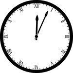 Round clock with Roman numerals showing time 12:04