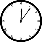 Round clock with Roman numerals showing time 12:06