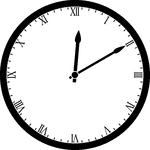 Round clock with Roman numerals showing time 12:10