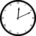 Round clock with Roman numerals showing time 12:11