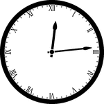 Round clock with Roman numerals showing time 12:14