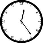 Round clock with Roman numerals showing time 12:24