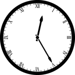 Round clock with Roman numerals showing time 12:25