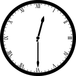 Round clock with Roman numerals showing time 12:30